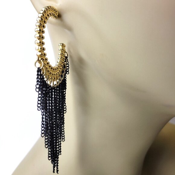 Black and Gold Tassel Earrings - Picture 2 of 8